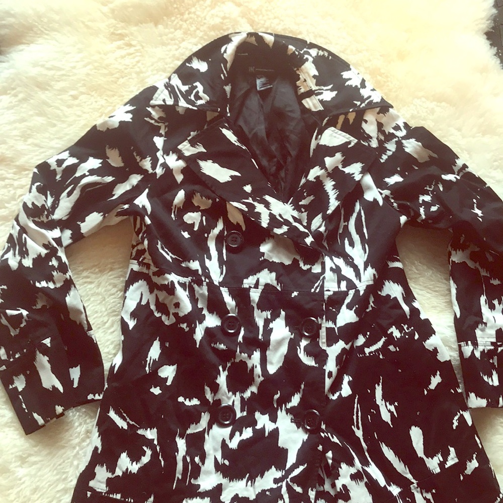 INC black and white trench coat